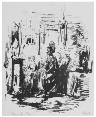 Paul and Mrs Pipchin, from Domebey and Son - an Illustration by Phiz